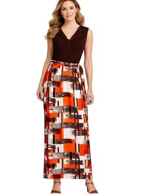 Vintage 70s Maxi Dress Bleeker Street USA Made ILGWU Brown Orange Size 12